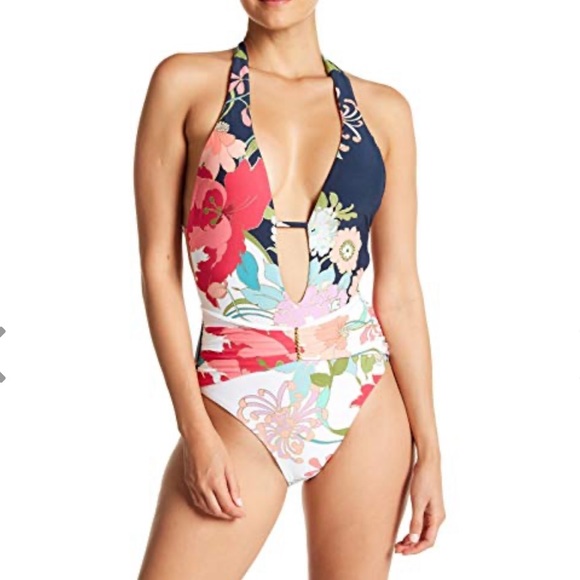 Trina Turk Other - Trina Turk Women's V-Front Keyhole Halter One Piece Swimsuit SZ 8 front belt EUC